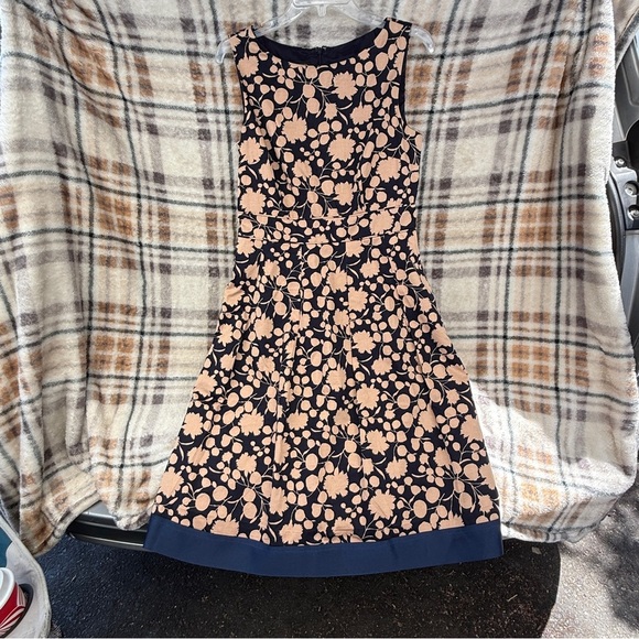 Talbots Navy and Peach Floral Midi Dress #133 - Picture 1 of 2